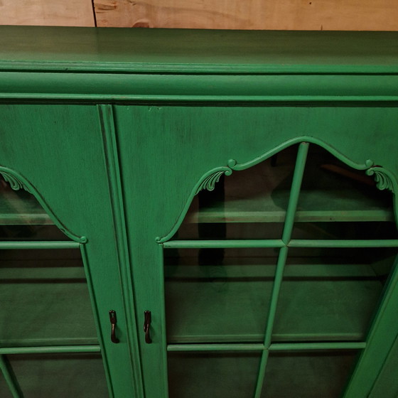 Image 1 of Groene Vintage Kast Vitrine