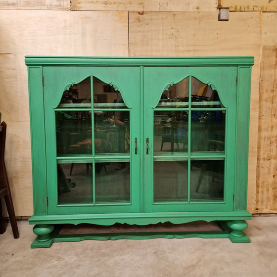 Image 1 of Groene Vintage Kast Vitrine