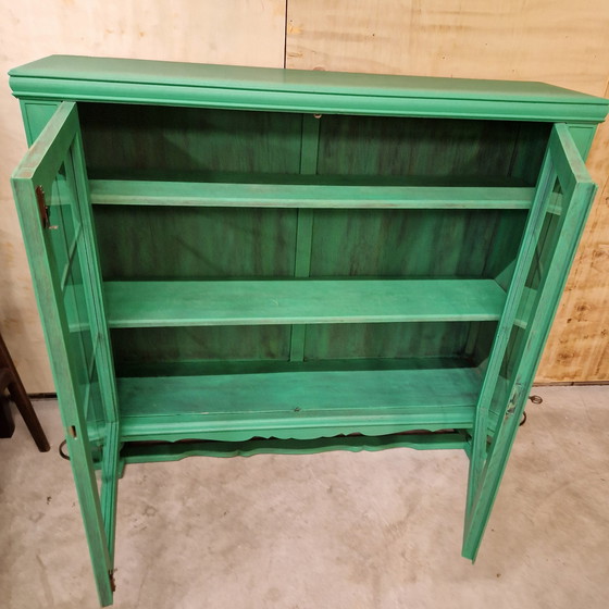 Image 1 of Groene Vintage Kast Vitrine