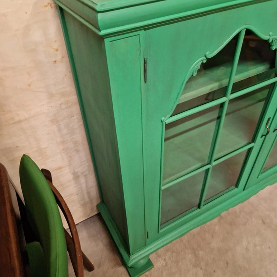 Image 1 of Groene Vintage Kast Vitrine