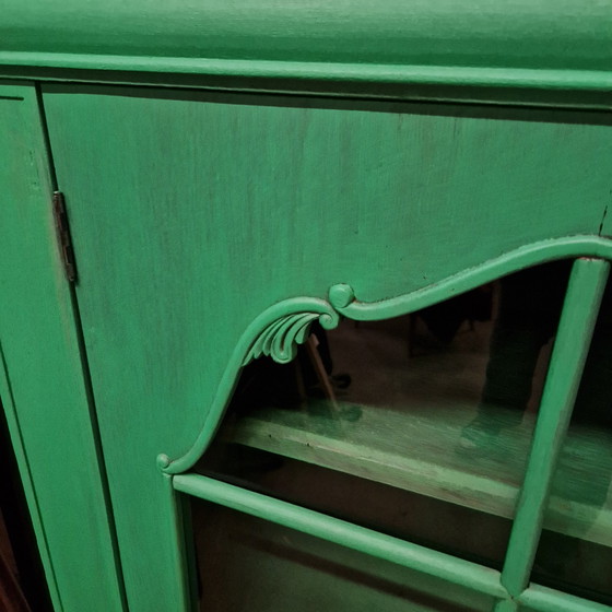 Image 1 of Groene Vintage Kast Vitrine