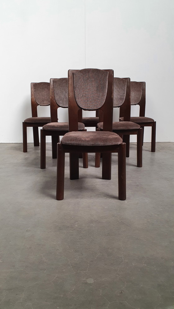 Image 1 of 6x brutalist houten vintage design stoelen jaren 70
