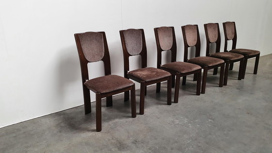 Image 1 of 6x brutalist houten vintage design stoelen jaren 70