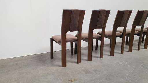 6x brutalist houten vintage design stoelen jaren 70