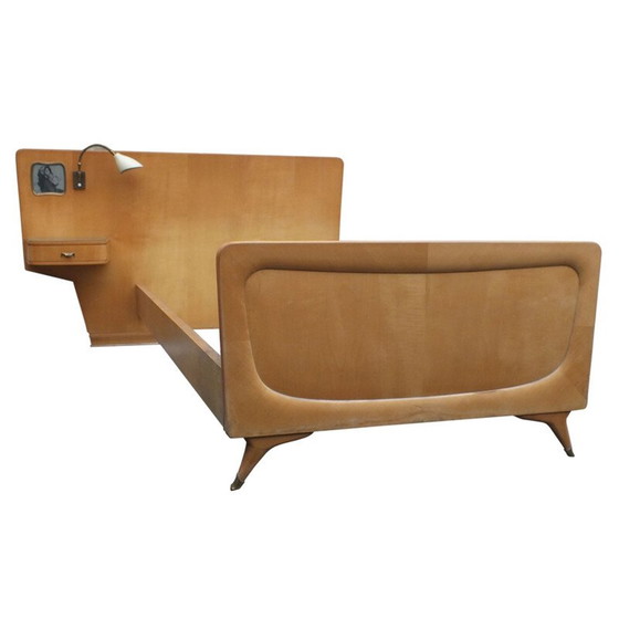 Image 1 of Vintage bed met lamp Arteluce van Gino Sarfatti voor Silvio Cavatorta 1950