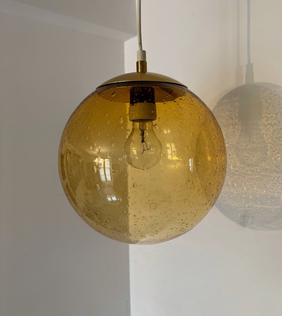 Image 1 of Kroonluchter Amber Bubbelglas jaren 70
