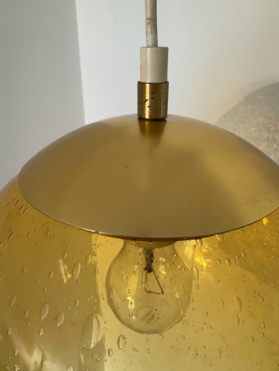 Image 1 of Kroonluchter Amber Bubbelglas jaren 70