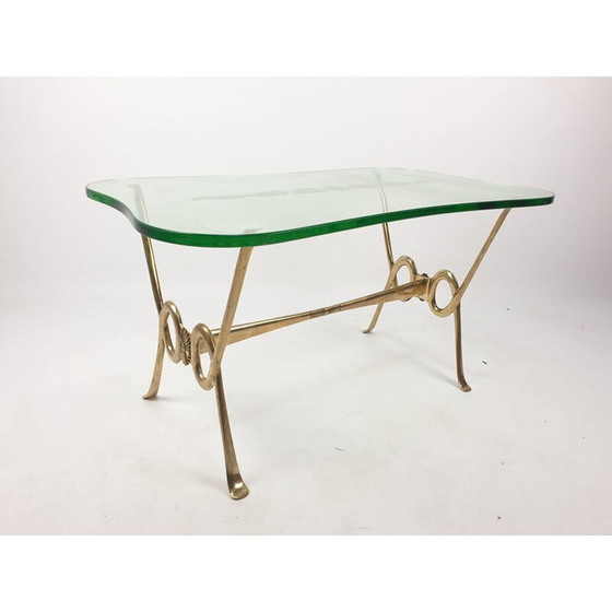 Image 1 of Vintage salontafel met geëtst glas en messing onderstel, Italië 1960