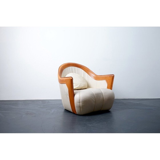 Image 1 of Vintage fauteuil met armleuningen in koeienhuid en hout voor De Sede, Zwitserland 1970