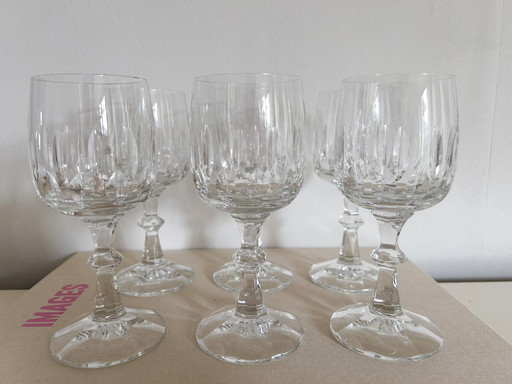 6X Vintage Kristal Geslepen Wijnglas / Wijnglazen