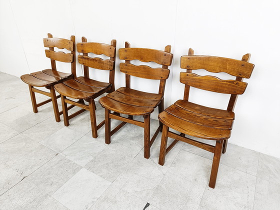 Image 1 of 4x Vintage brutalistische eetkamerstoelen