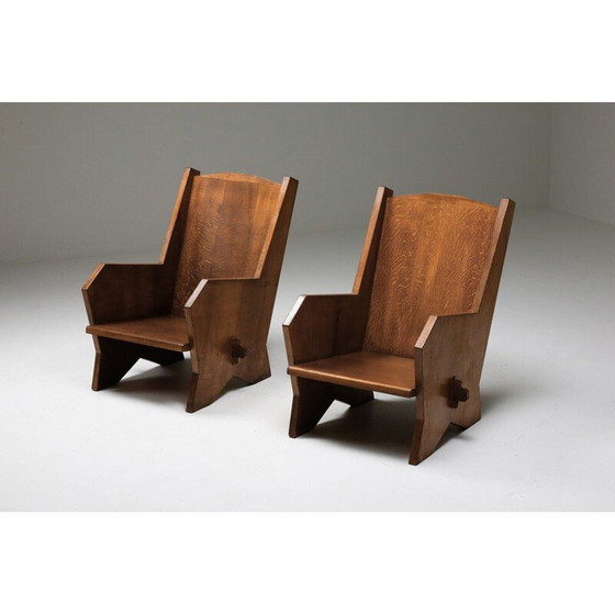 Image 1 of Paar vintage gebeitste beukenhouten fauteuils, Italië 1940