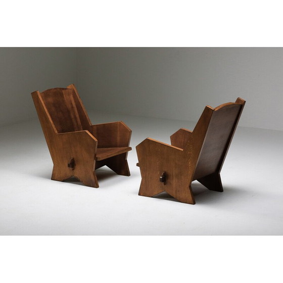 Image 1 of Paar vintage gebeitste beukenhouten fauteuils, Italië 1940