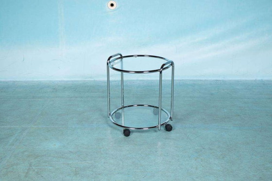 Image 1 of Space age bar trolley 70s, chrome & glass Bauhaus bar cart