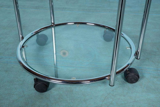 Image 1 of Space age bar trolley 70s, chrome & glass Bauhaus bar cart