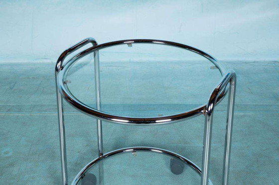 Image 1 of Space age bar trolley 70s, chrome & glass Bauhaus bar cart