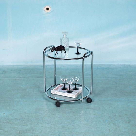 Image 1 of Space age bar trolley 70s, chrome & glass Bauhaus bar cart