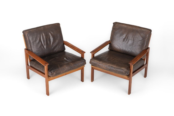 Image 1 of 2 x Capella Fauteuils met Ottoman van Illum Wikkelsø voor Niels Eilersen, Denemarken, jaren 50