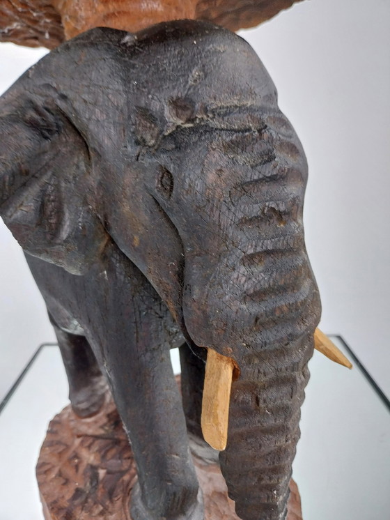 Image 1 of Vintage plantentafel handgestoken olifant is zwart gepatineerd 