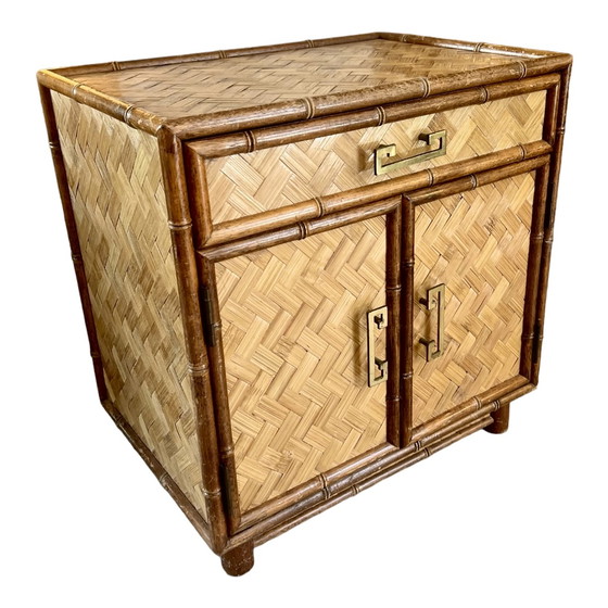 Image 1 of Vintage kast van bamboe en rotan met visgraatpatroon