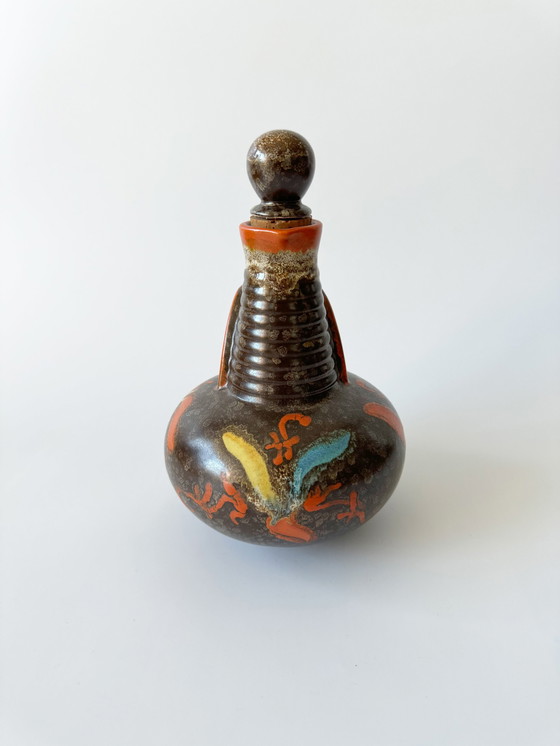 Image 1 of Carstens Uffrecht Art Deco kan met stop van keramiek 878, Duitsland jaren 1920, handgemaakt, vakmanschap, atelier aardewerk