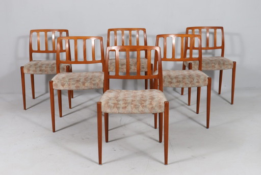 6 stoelen van Niels Otto Møller, model '83', teak, jaren 1970, Denemarken, Onvolut Bestaande uit zes eetkamerstoelen