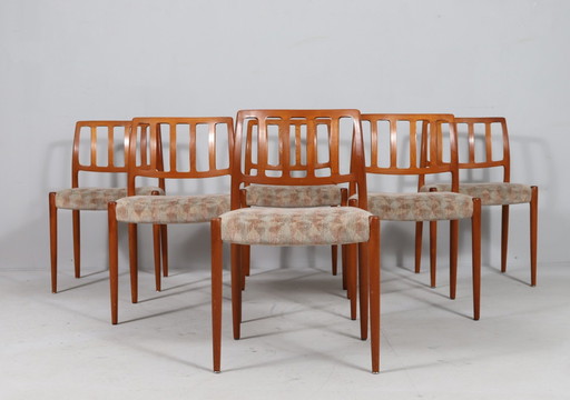 6 stoelen van Niels Otto Møller, model '83', teak, jaren 1970, Denemarken, Onvolut Bestaande uit zes eetkamerstoelen