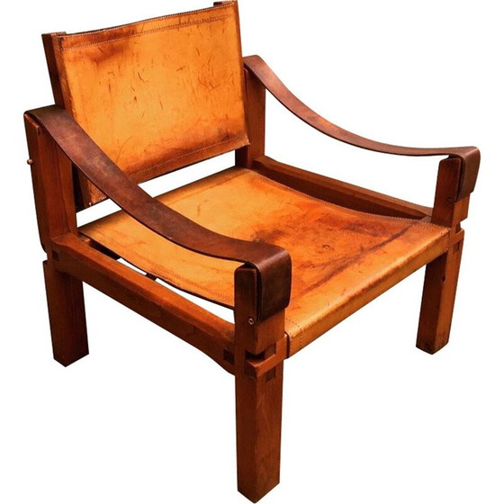 Image 1 of Vintage fauteuil S10 "Sahara" in leer en iep door Pierre Chapo Circa 1960