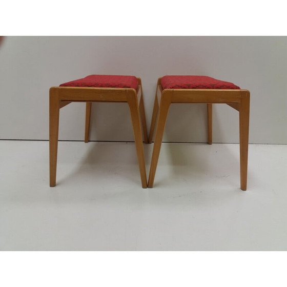 Image 1 of Paar vintage beukenhouten Uluv krukjes, Tsjecho-Slowakije 1960