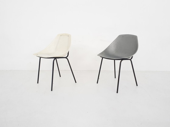 Image 1 of Set van 2 Pierre Guariche voor Meurop 'schelp' eetkamerstoelen, Frankrijk jaren 50