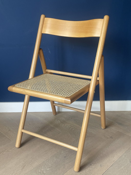 2 Vintage Klapstoelen / Eetkamerstoelen, Rotan, Zeer Net, Habitat Jaren 80