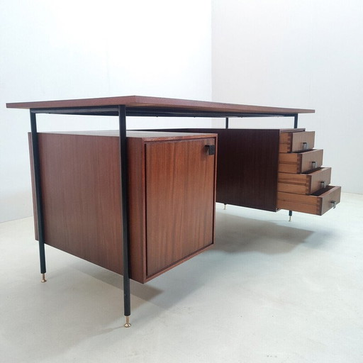 Italiaans bureau met laden in hout, Mid Century, 1960