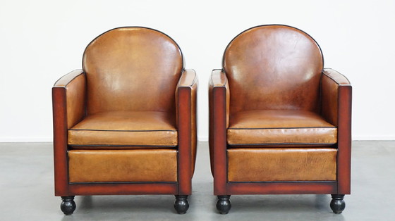 Image 1 of 2 X Schapenleren Art Deco Fauteuil En Bank