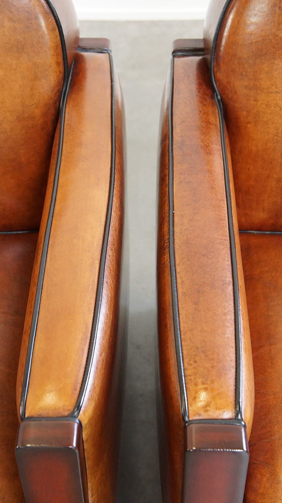 Image 1 of 2 X Schapenleren Art Deco Fauteuil En Bank