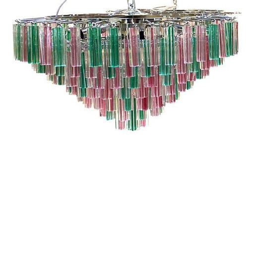 1970S Italiaanse Vintage groen en roze "Quadriedro" Murano glazen kroonluchter