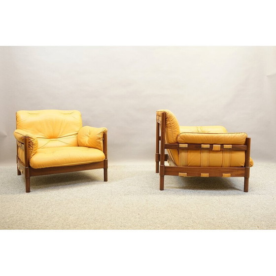 Image 1 of Paar vintage fauteuils in Braziliaans leer en Jatoba hout, 1970