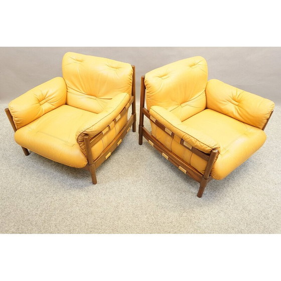 Image 1 of Paar vintage fauteuils in Braziliaans leer en Jatoba hout, 1970
