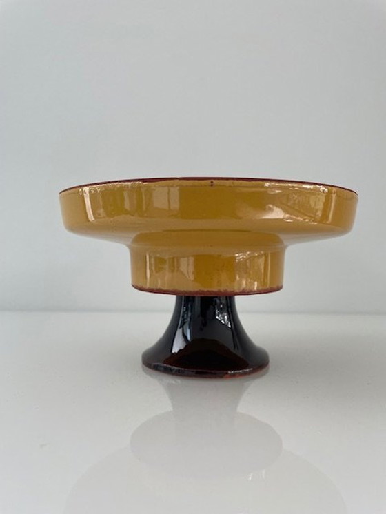 Image 1 of Vintage/Retro Kaarsenstandaard Op Voet Oker-Bruin Glazuur