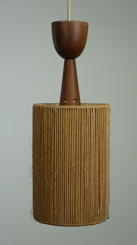 Image 1 of Vintage jute design hanglamp afgewerkt met hout