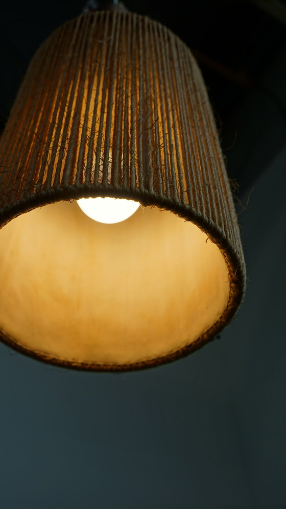 Image 1 of Vintage jute design hanglamp afgewerkt met hout