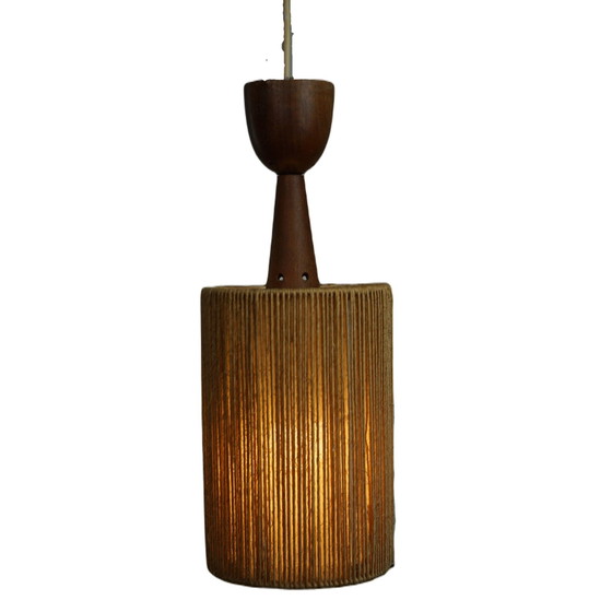 Image 1 of Vintage jute design hanglamp afgewerkt met hout