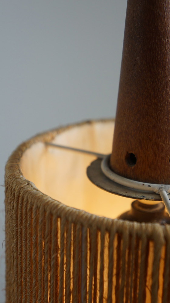 Image 1 of Vintage jute design hanglamp afgewerkt met hout