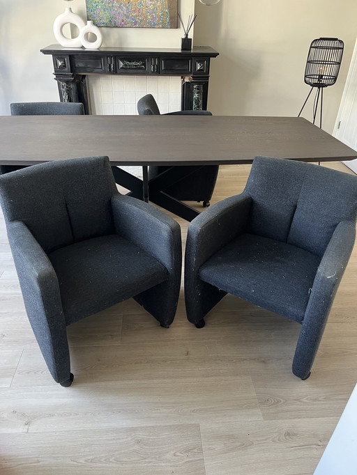 4X Leolux Eetkamerstoelen Antraciet Wol