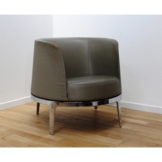 Image 1 of Paar vintage Omni fauteuils in verchroomd metaal en leer van Carl Ojerstam voor Materia