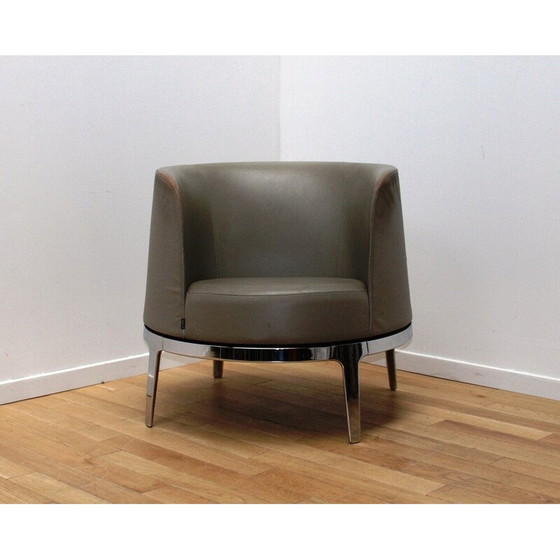 Image 1 of Paar vintage Omni fauteuils in verchroomd metaal en leer van Carl Ojerstam voor Materia