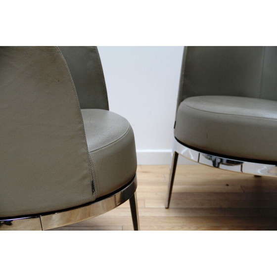 Image 1 of Paar vintage Omni fauteuils in verchroomd metaal en leer van Carl Ojerstam voor Materia