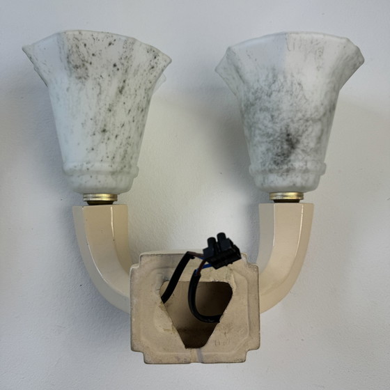 Image 1 of Antieke Vintage Keramische Dubbele Wandlamp