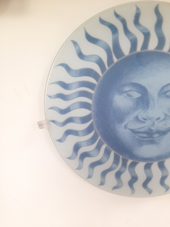 Image 1 of 80S Glazen Wandlamp Met Zon Motief