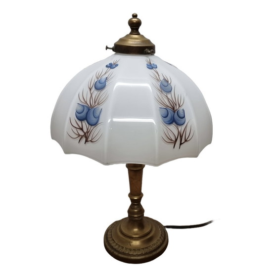 Image 1 of Vintage Messing Lamp Met Witte Opaline Kap