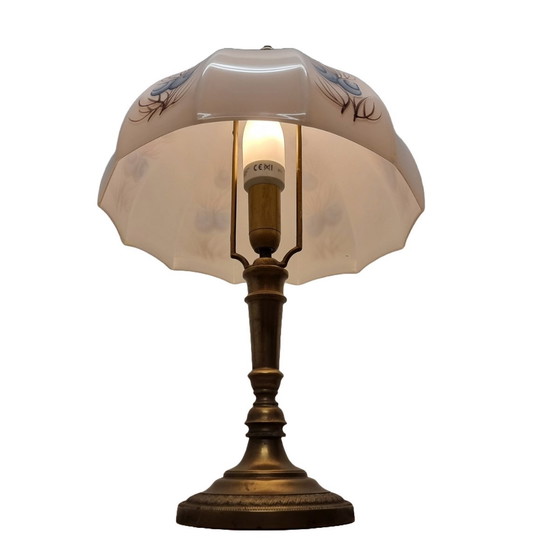 Image 1 of Vintage Messing Lamp Met Witte Opaline Kap